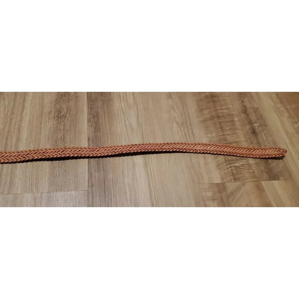 Anne Klein Women's Sz M/L Brown Braided‎ Leather Belt Reversable Silver Buckle